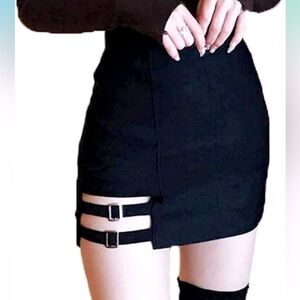 Gothic Style Solid Black Skirt